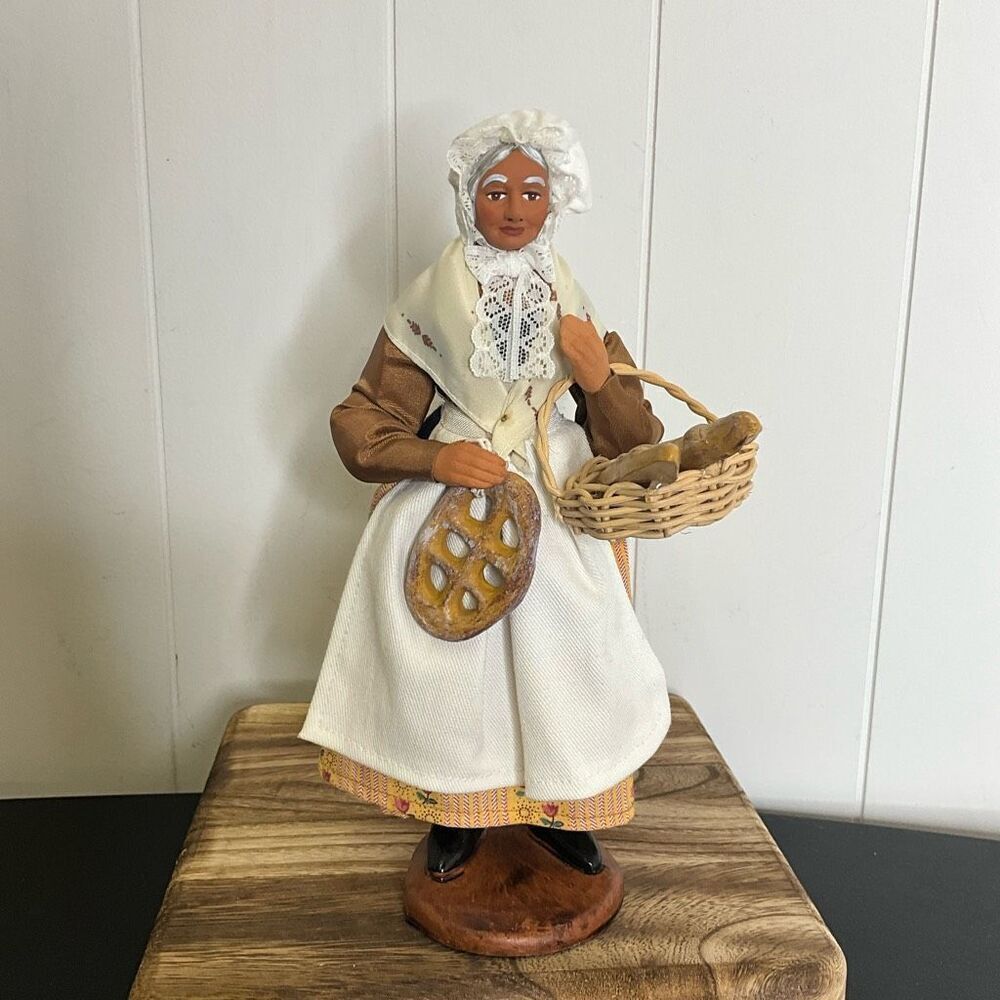 Vintage Antique African American Ethnic Doll With Clothing Basket Made with Clay